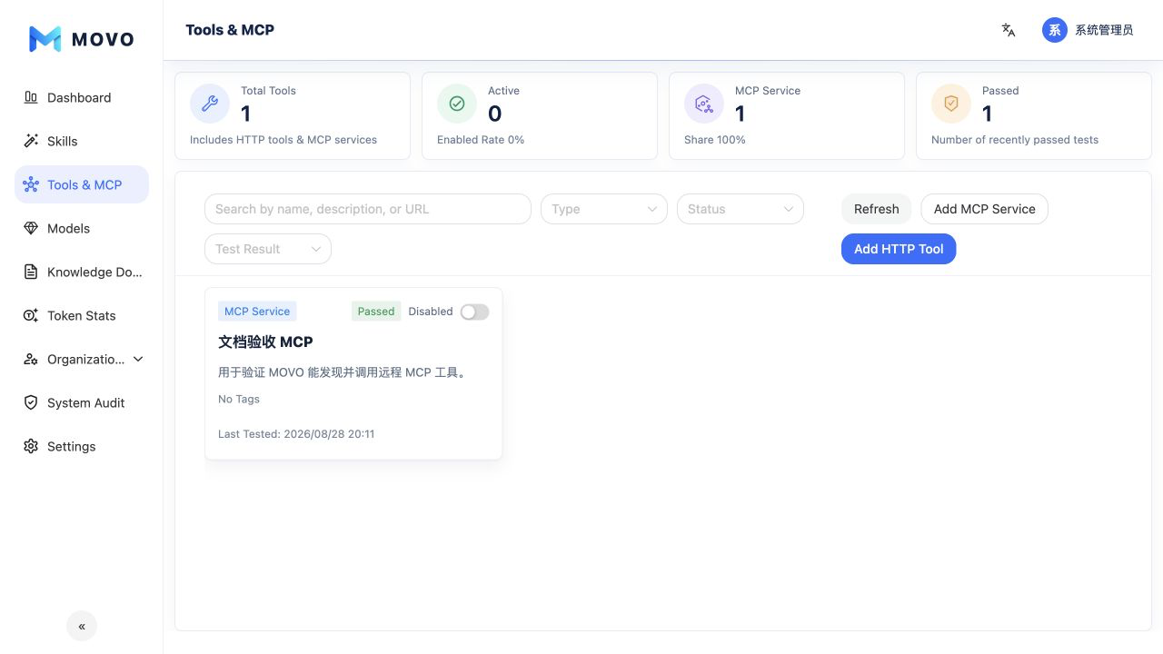 Tools and MCP in the English admin console