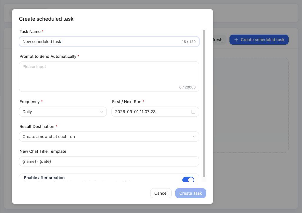 Create a scheduled task in the English user interface