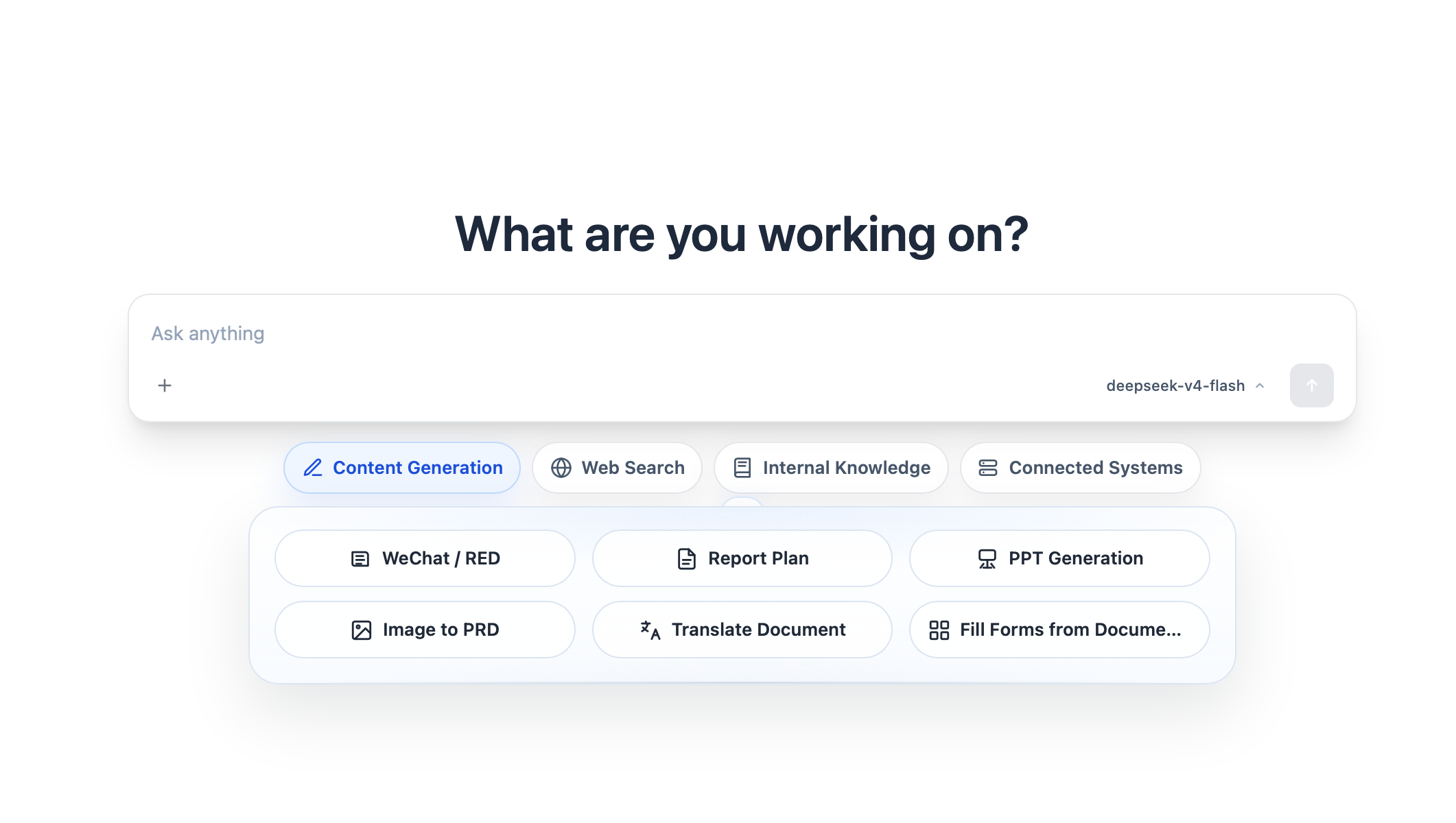 Default shortcuts in the employee's new-chat view